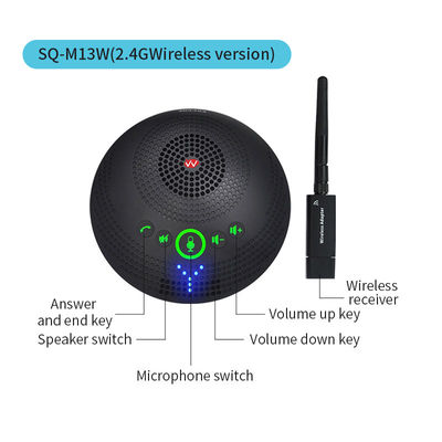 Microphone de conférence professionnel SQ-M13W 2.4G Microphone omnidirectionnel sans fil, capture à 360 degrés, audio haute définition et réduction du bruit